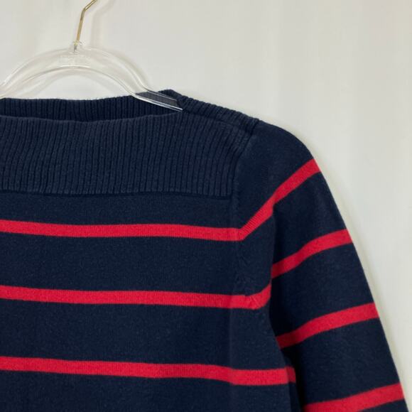CHAPS | Sweater Navy Red Stripe Long Sleeve Bateau Neckline Womens Large - Picture 2 of 5